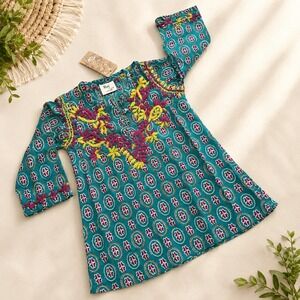 Raj‎ Kids Tunic Dress Girls 2-4Y India Cotton Floral Boho Deadstock NWT Artisan